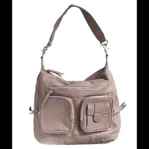 Chocolat Blu Pocket Hobo Bag Genuine Taupe Leather Handbag Large Shoulder Purse